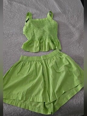 Lime Green Smocked Tank & Shorts Set small